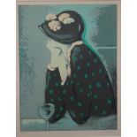 Jean Pierre Cassigneul (b.1935), Seated girl in cloche hat, colour lithograph, signed, 64cm x 50cm.
