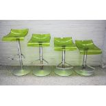 PAM DESIGN ARCHIRIVOLTO; four height adjustable green perspex bar stools on polished steel bases,