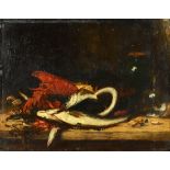 Attributed to Antoine Vollon (1833-1900), Still life of lobster, fish and shellfish, oil on canvas,