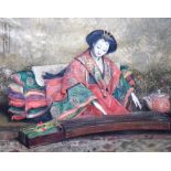 Anglo Japanese School (19th/20th century), A geisha playing the koto, oil on canvas, 34.5cm x 44.