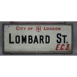 London Street Sign; Lombard St EC3, 91cm x 38cm.