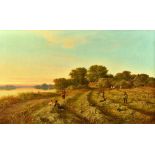 Walter Williams (1824-1905), Haymakers at sunset, oil on canvas, signed, 60cm x 105cm.