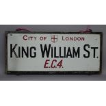 London Street Sign; King William St EC4, 91cm x 39cm.