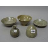 A group of five Korean celadon vessels, Goryeo dynasty and later,