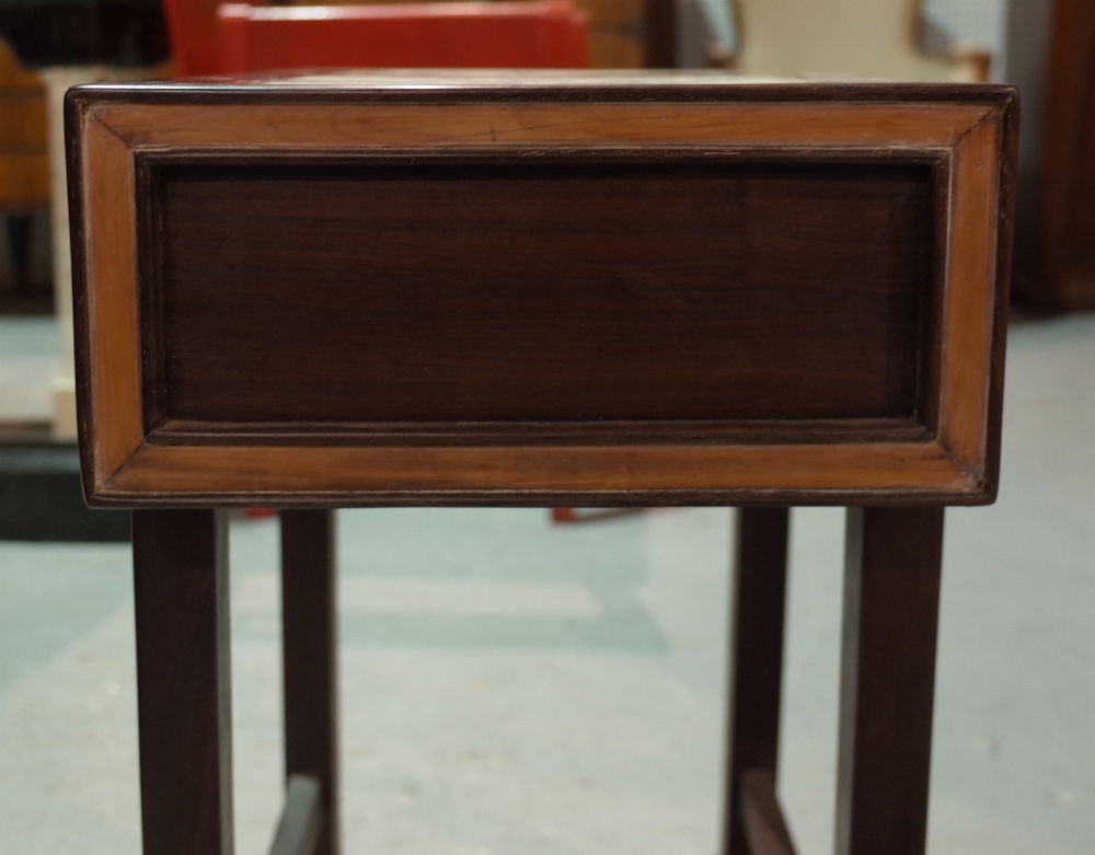 A late 19th/early 20th century Chinese hardwood rectangular bonsai stand, with marble inset top, - Image 10 of 11