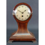 An Edwardian mahogany satinwood crossbanded boxwood and ebony strung mantel timepiece,