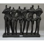 A composition figure group, late 20th century, bronzed colouring on a granite plinth,