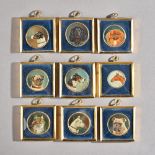 Nine portrait miniatures on ivory of animals, two signed W.H.