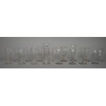A group of sixteen engraved short ale glasses, late 18th/19th century, of various form and size,