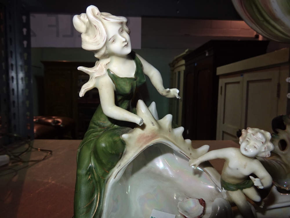 A 20th century three piece ceramic centre piece with cherubs, - Image 3 of 5