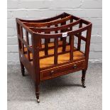 A late George III mahogany Canterbury, with two divisions and a boxwood strung frieze drawer,