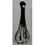 A tall art glass vase, late 20th century, flattened bottle form,