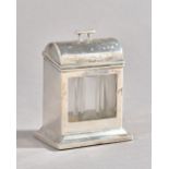 An Edwardian novelty silver and cut-glass perfume bottle holder in the form of a miniature Tantalus,