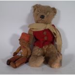 A "Farnel Alpha toys" vintage golden hot Teddy bear and a small early 20th century child's fabric