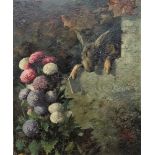 Horacio Lengo y Martinez (1840-1890), Rabbit and Dahlias, oil on panel, signed,
