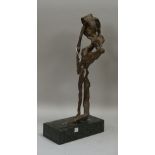 An abstract bronze figure group, probably Italian and by Emanuele Scarnicci, depicting two lovers,
