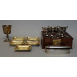 Small silver including; a set of four silver gilt salts of dished rectangular form, no town mark,