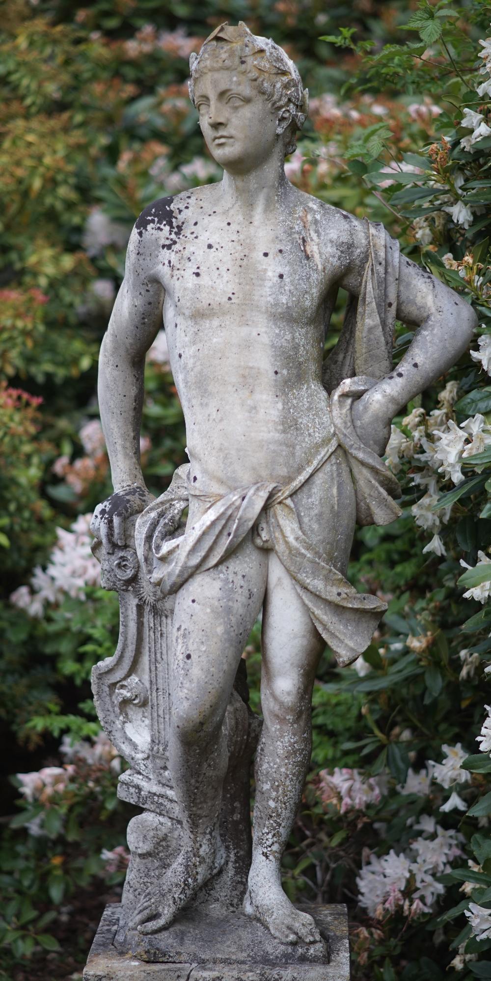 A marble figure of Apollo after The Antique, 20th century, on square base, 140cms high.