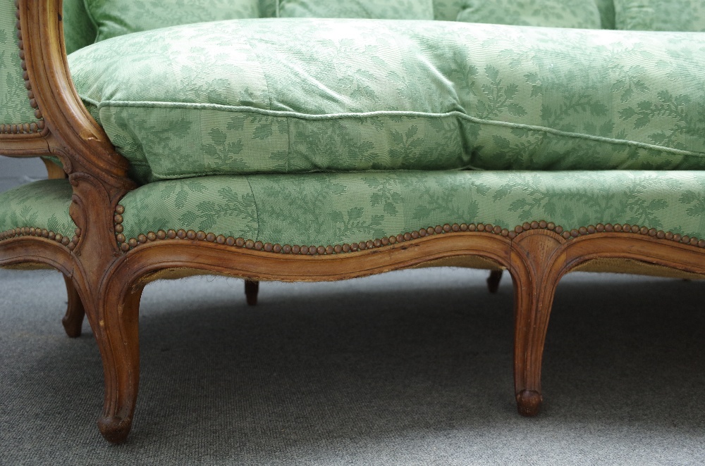 A Louise XV style beech framed canape/ sofa, with shaped back and seat on scroll supports, - Image 3 of 4