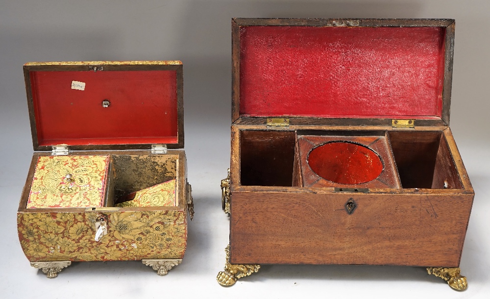 A George III mahogany rectangular tea caddy on gilt metal paw feet, - Image 2 of 5