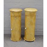 A pair of painted tôle simulated Sienna marble cylindrical pedestal pot cupboards,