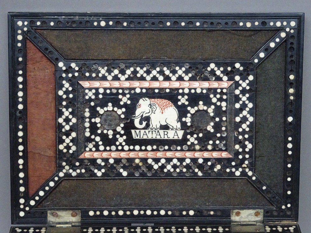 A 19th century Anglo Indian/ Sri Lankan bone inlaid ebony and porcupine quill box, - Image 8 of 9