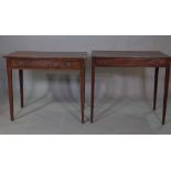 A late George III mahogany single drawer side table on tapering supports 85cm wide x 78cm high and
