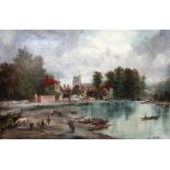 H** C** Friseley (19th century), Busy river scene, oil on canvas, signed, 48.5cm x 74cm.
