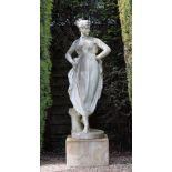 A marble figure of a classical maiden, standing with hands on hips, 19th century (restorations),