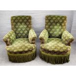 A pair of Victorian green upholstered armchairs,