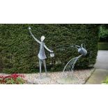Christopher Lisney, Gardener and watering can, stamped 'CH 10' galvanised steel,
