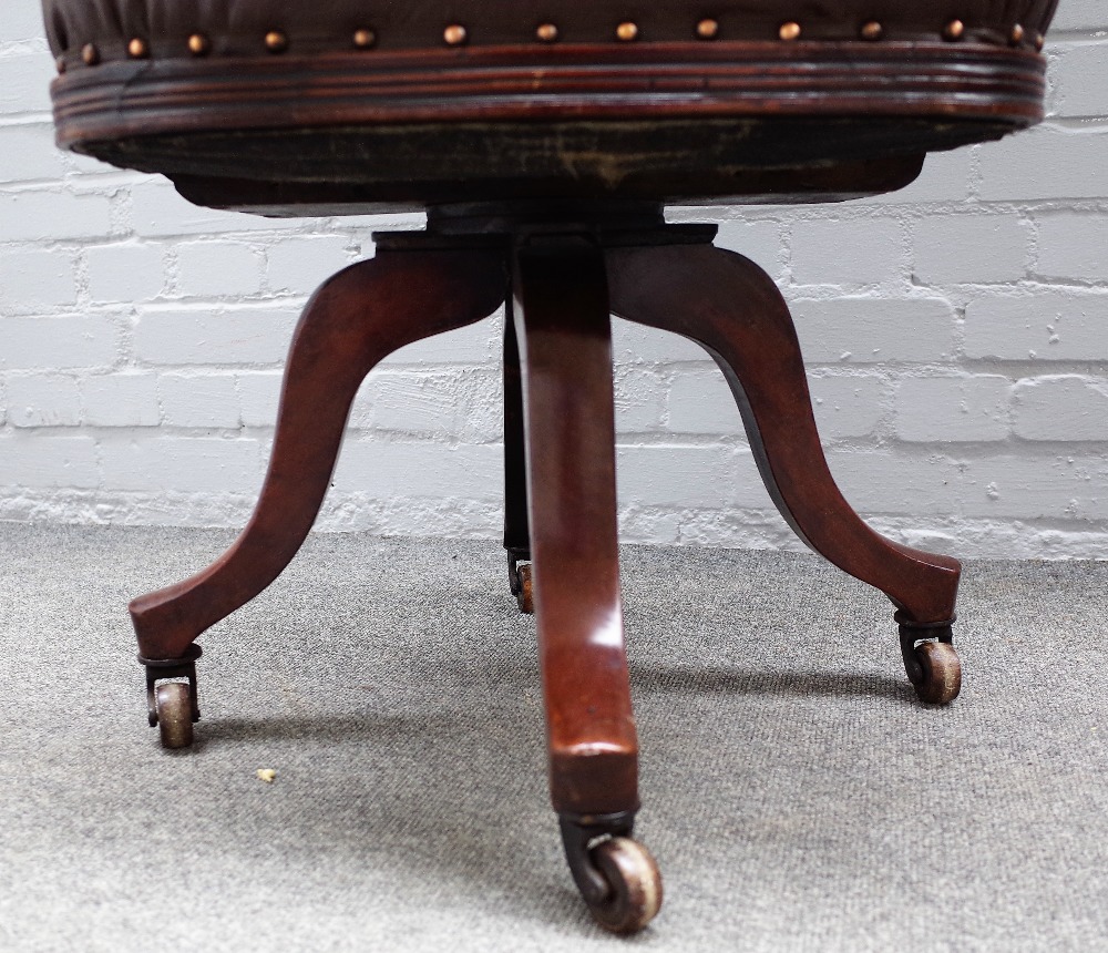 A Victorian mahogany framed tub back office swivel chair, on four downswept supports, - Image 3 of 3