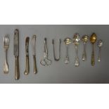 Silver flatware, comprising; five fiddle, thread and shell pattern large teaspoons,