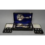 Silver and silver mounted wares, comprising; a lady's five piece dressing set, comprising; a mirror,