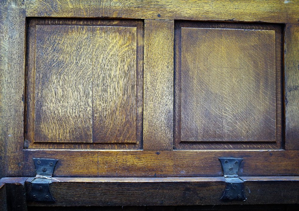 A 17th century style oak coffer, with triple panel lid and front, on stile feet, - Image 4 of 5