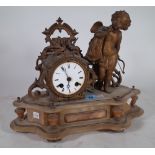 An early 20th century French alabaster and gilt mantel clock 38cm wide, 17cm tall.