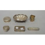 Silver and foreign wares, comprising; a Victorian heart shaped pill box, Chester 1895,