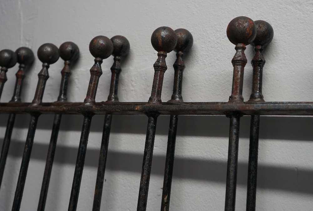 A pair of 20th century iron gates with sphere decoration, 388cm wide x 183cm high. - Image 2 of 3