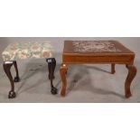 A George III style mahogany footstool on shell capped ball and claw supports,