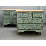 A pair of 20th Century French Provincial blue and grey-painted chests,