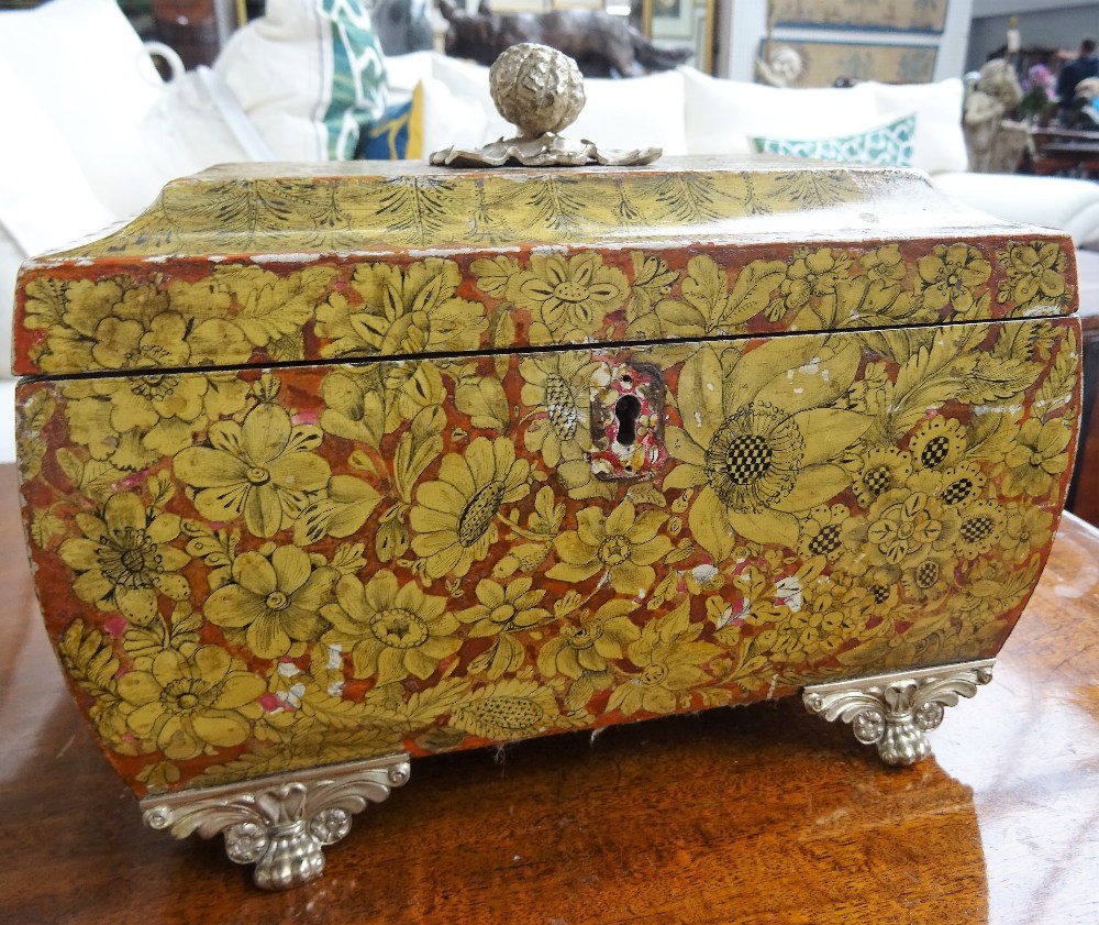 A George III mahogany rectangular tea caddy on gilt metal paw feet, - Image 5 of 5