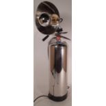 A 20th century chrome plated fire extinguisher converted to a lamp, 120cm high.