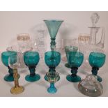 Glassware, including; An early 20th century pale green goblet,