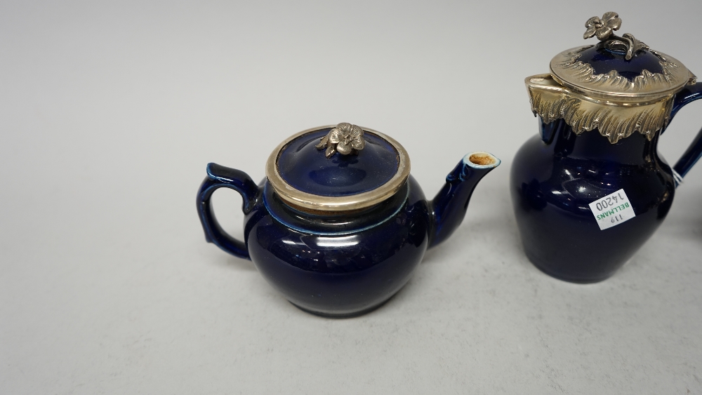 A late 19th century French silver-mounted blue porcelain tea-service, - Image 4 of 6