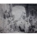 After Rembrandt, The Triumph of Mordecai, etching, 16.5cm x 20.5cm.