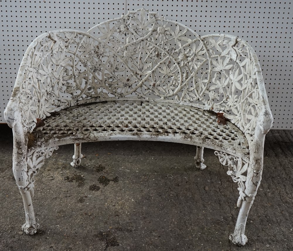 A pair of white painted Coalbrookdale style cast aluminum shaped benches, - Image 2 of 5