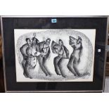 Continental School (20th century), Musicians, three, charcoal, indistinctly signed and dated 1973,