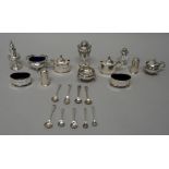 Silver, comprising; a six piece condiment set, comprising; a pair of salts,