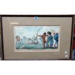 A group of thee hand coloured satirical engravings, including 'The March of Archery',