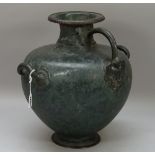 A verdigris patinated metal urn, probably 19th century,